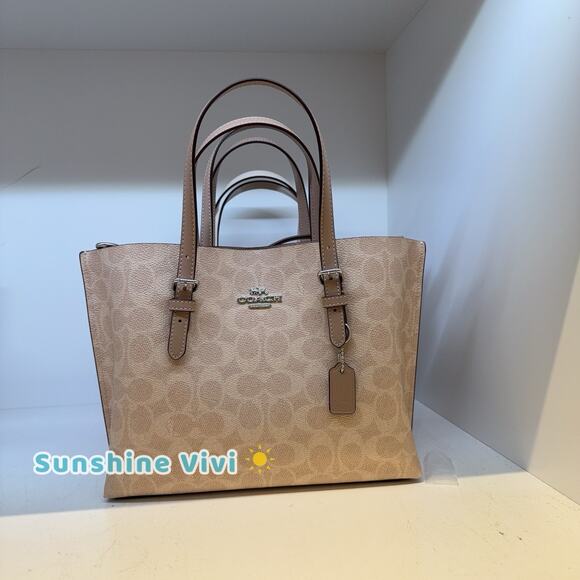 NWT Coach Mollie Tote 25 Signature Canvas Crossbody Strap CV965 SV/SAND/TAUPE